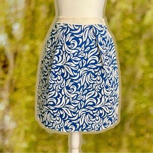 Vintage Luisa Spagnoli Royal Blue & White Jacquard A-Line Pleated Leaf Skirt 6